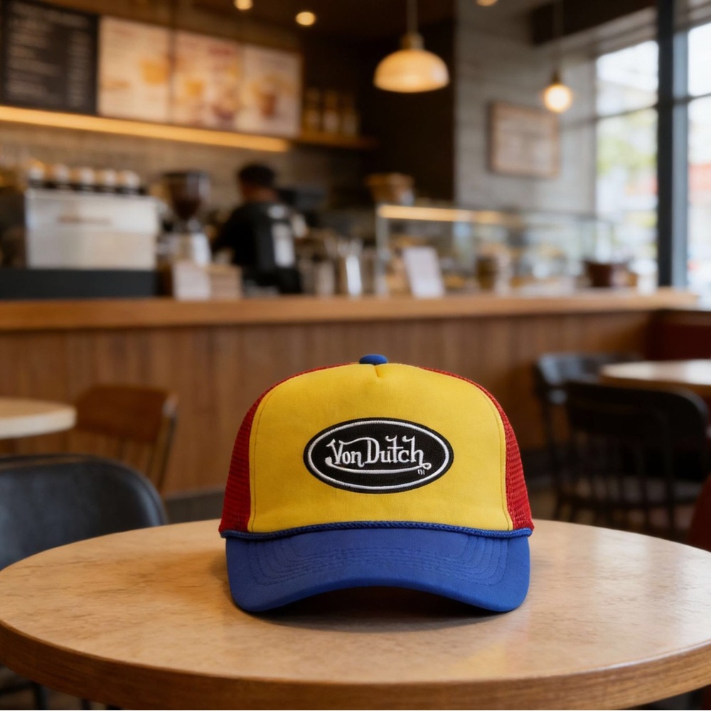 Von Dutch Colorblock Trucker Hat in Yellow/Red/Blue
